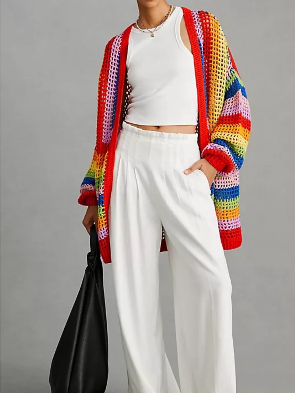 FARM Rio Rainbow Crochet Open Cardigan